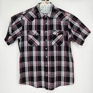 High Noon Shirt Mens XL Western Cowboy Pearl Snap Button Vintage Red Plaid